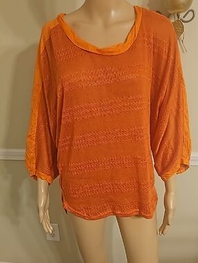 Monoreno Orange Eyelet-Stripe Two Piece Pullover Two Piece Tunic